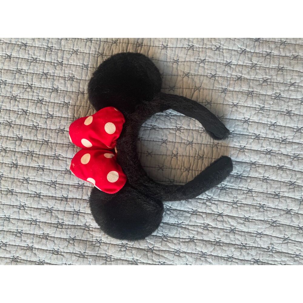 Disney Parks Minnie Mouse ears headband fuzzy plush polka dot bow hair piece